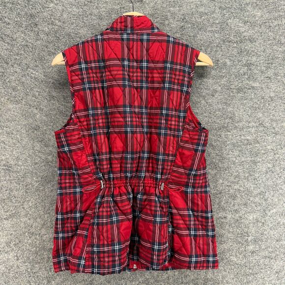 Croft & Barrow Quilted Vest Women M Medium Red Plaid Full Zip Sleeveless Lined - Picture 2 of 6